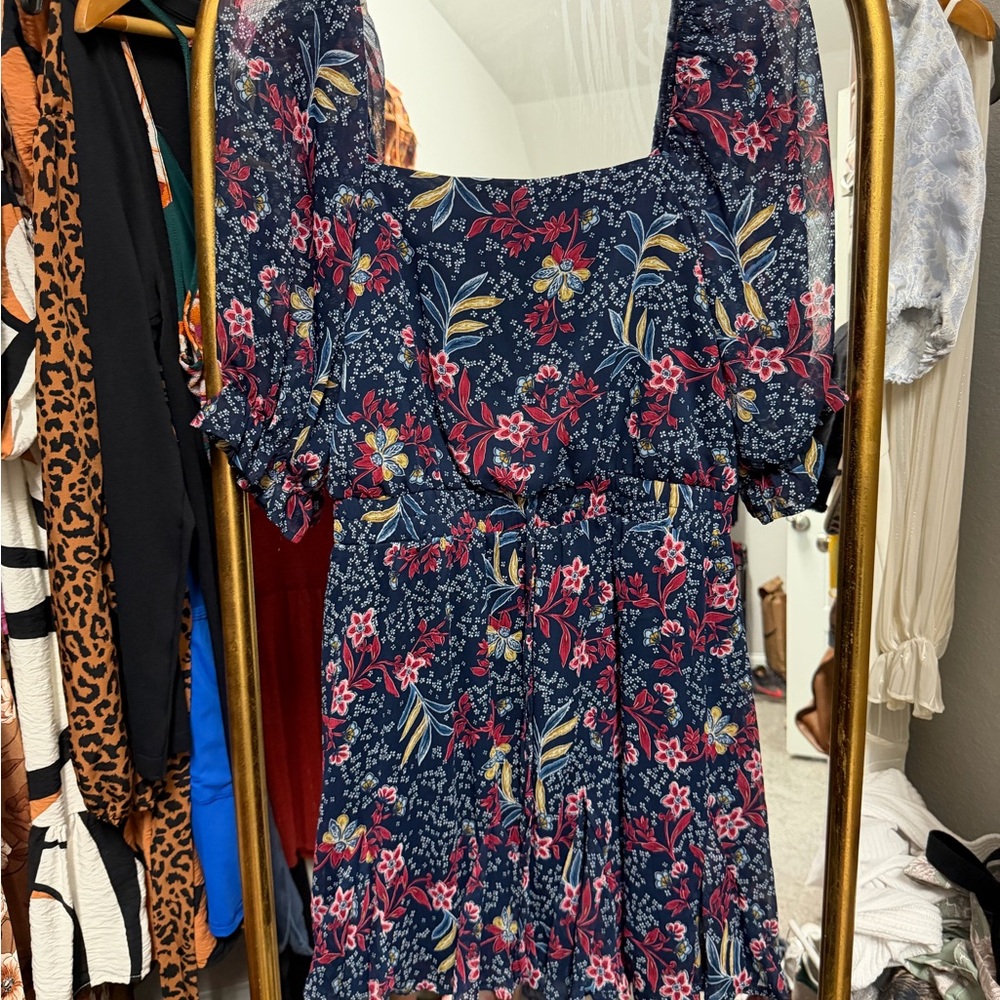 Trixxi Navy and Pink Floral Midi Dress
